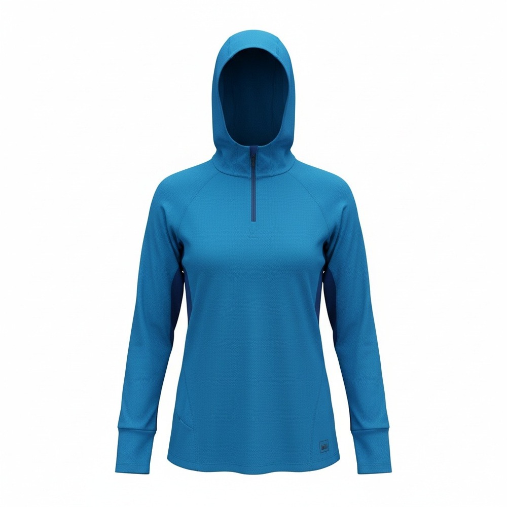 REI‎ Midweight Base Layer Hoodie Womens Medium Blue Quarter Zip Active Top